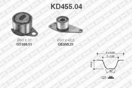 К-кт ГРМ (пасок + ролік) Renault/Mitsubishi/Opel/Vovlo SNR NTN KD455.04