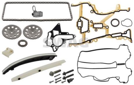 Комплект ГРМ (ланцюг + шестерня) OPEL AGILA, ASTRA G, ASTRA G CLASSIC, ASTRA H, ASTRA H GTC, COMBO TOUR, COMBO/MINIVAN, CORSA C, CORSA C/HATCHBACK, CORSA D, CORSA D/HATCHBACK 1.0-1.4LPG 02.98- SWAG 40949409 (фото 1)