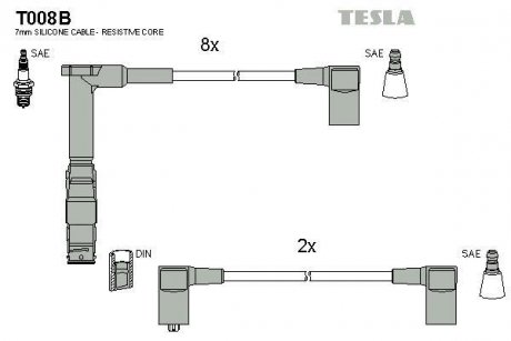 Комплект кабелей зажигания TESLA T008B (фото 1)