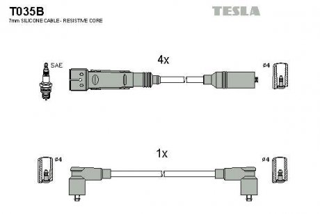Проводавысоковольтные,комплект Vw Polo classic 1.6 (95-01),Vw Polo variant 1.6 (TESLA T035B (фото 1)