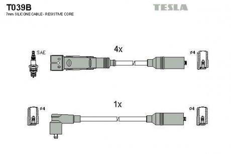 Комплект кабелів запалювання TESLA T039B (фото 1)