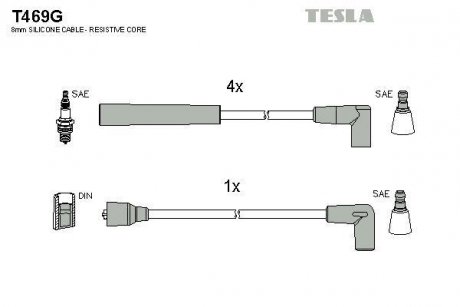 Комплект кабелів запалювання TESLA T469G (фото 1)