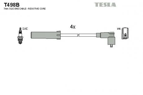 Проводи високовольтні, комплект Peugeot 406 2.0 (95-04),Peugeot 406 2.0 (96-04) (TESLA T498B