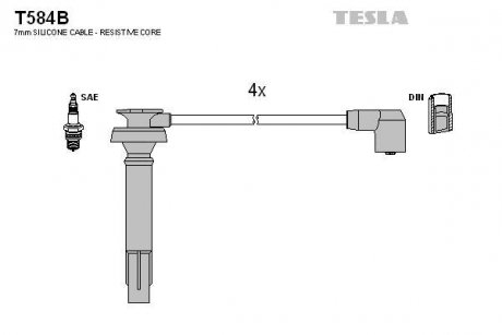 Комплект кабелів запалювання TESLA T584B (фото 1)