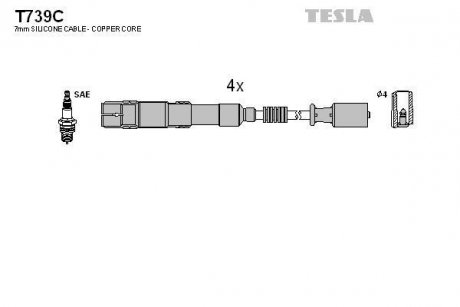 Проводавысоковольтные,комплект Mercedes-benz A-class (w169) 1.5 (04-12) TESLA T739C