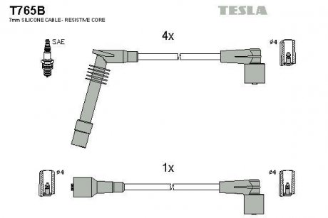 Комплект кабелів запалювання TESLA T765B (фото 1)