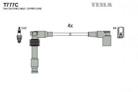 Провода свечные Лачетти 1,8 (силикон) с медной жилой BLATNA TESLA T777C (фото 1)