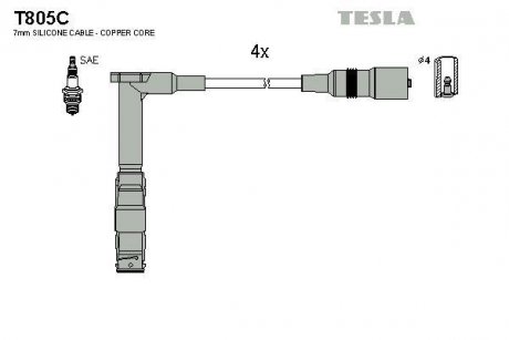 Комплект кабелів запалювання TESLA T805C (фото 1)