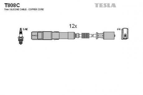 Комплект кабелів запалювання TESLA T808C