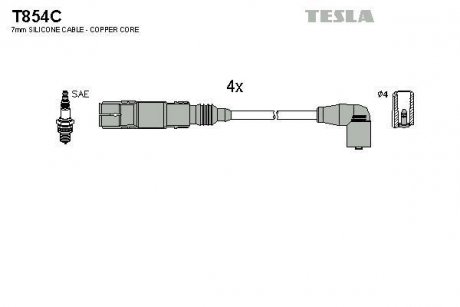 Проводавысоковольтные,комплект Vw Caddy iii 1.6 (04-15),Vw Caddy iii 1.6 (11-15) TESLA T854C (фото 1)