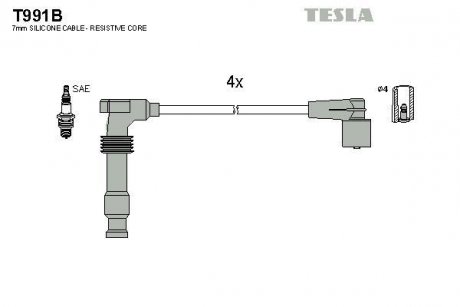 Проводавысоковольтные,комплект Opel Astra g 1.4 (98-05),Opel Zafira a 1.6 (99-05 TESLA T991B