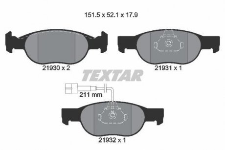 Комплект тормозных колодок, дисковый тормоз TEXTAR 2193002 (фото 1)