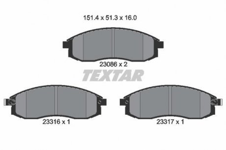 Комплект тормозных колодок, дисковый тормоз TEXTAR 2308602 (фото 1)
