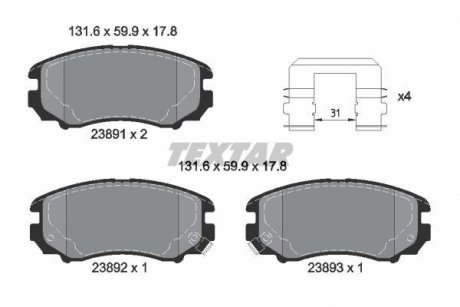 Комплект тормозных колодок, дисковый тормоз TEXTAR 2389105