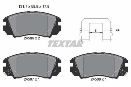 Комплект тормозных колодок, дисковый тормоз TEXTAR 2458601 (фото 1)