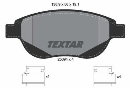 Комплект тормозных колодок, дисковый тормоз TEXTAR 2509401 (фото 1)
