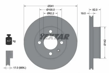Диск гальмівний передн Лів/Прав HYUNDAI ACCENT II 1.3-1.6 09.99-12.06 TEXTAR 92128503