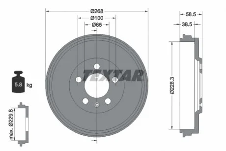 Гальмівний барабан задн SEAT TOLEDO IV SKODA RAPID, ROOMSTER, ROOMSTER PRAKTIK 1.0-1.6D 09.06-03.22 TEXTAR 94046000