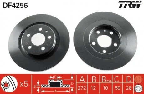Диск тормозной задний Citroen/Peugeot (272mmx12mm) TRW DF4256
