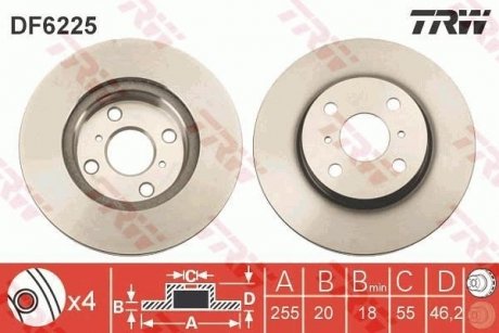 TARCZA HAMULC. TOYOTA IQ 09- PRZD TRW DF6225 (фото 1)