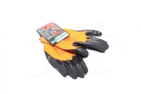 Перчатки трикотаж, оранжевые, полиэстер, манжет вязание, латекс, черный размер 11 (в-во DOLONI) Украина 4197 (фото 1)