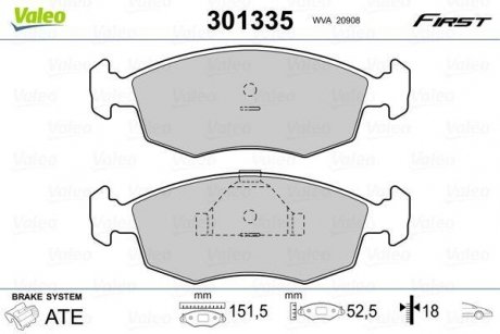 Колодки тормозные пер FORD ESCORT Valeo 301335