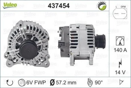 Генератор (14В, 150А, відновлений) AUDI A1, A3, A4 B6, A4 B7, A8 D4, Q3, TT, CHRYSLER SEBRING, DODGE AVENGER, CALIBER, JOURNEY, FORD GALAXY I, JEEP COMPASS, PATRIOT, SEAT ALHAMBRA 1.0-4.2 09.95- Valeo 437454