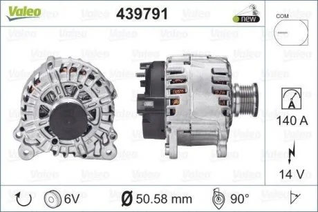 Генератор (14В, 140А, новий із заставою) AUDI A1, A3, A4 ALLROAD B8, A4 B8, A5, Q2, Q3, Q5, TT SEAT ALHAMBRA, ATECA, LEON, LEON SC, LEON ST, TOLEDO IV SKODA KAMIQ, KODIAQ I 1.0-3.6 11.07- Valeo 439791