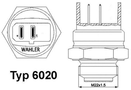 Термовыключатель вентилятора радиатора, Термовыключатель вентилятора радиатора WAHLER 602095D (фото 1)