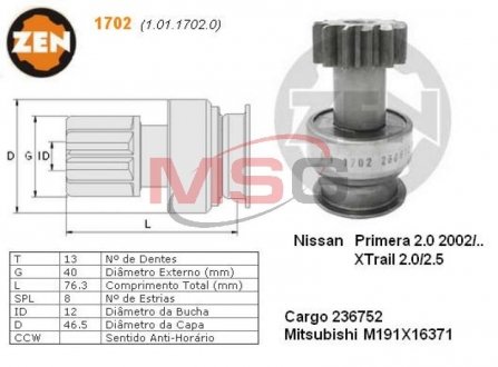 Бендікс стартера ZEN ZN1702