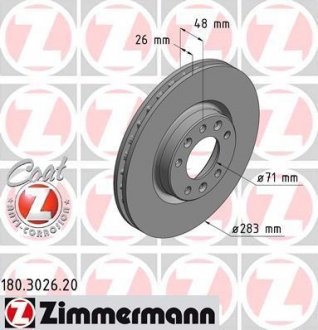 Тормозные диски Coat Z передние ZIMMERMANN 180.3026.20 (фото 1)