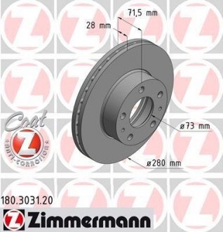 Гальмівний диск ZIMMERMANN 180.3031.20 (фото 1)