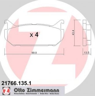 Комплект тормозных колодок, дисковый тормоз ZIMMERMANN 21766.135.1