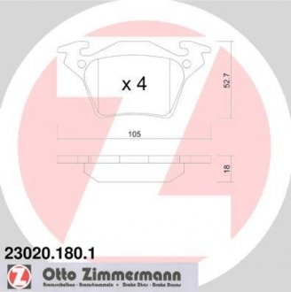 Тормозные колодки, дисковый тормоз (набор) ZIMMERMANN 230201801