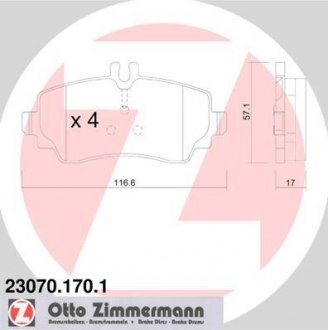 Комплект тормозных колодок, дисковый тормоз ZIMMERMANN 23070.170.1 (фото 1)