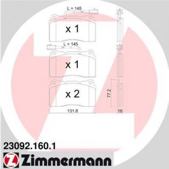 Тормозные колодки, дисковый тормоз (набор) ZIMMERMANN 230921601
