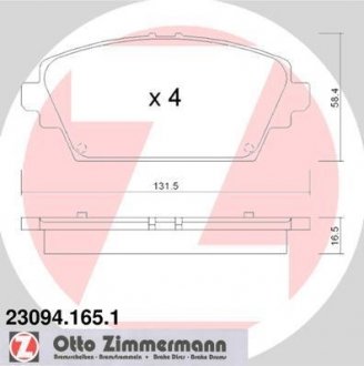 Тормозные колодки, дисковый тормоз (набор) ZIMMERMANN 230941651