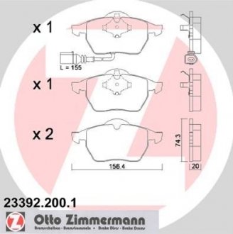 Комплект тормозных колодок, дисковый тормоз ZIMMERMANN 233922001