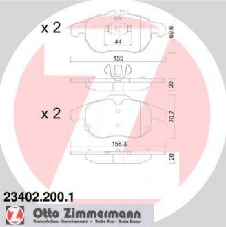 Комплект тормозных колодок, дисковый тормоз 23402.200.1 ZIMMERMANN 234022001 (фото 1)
