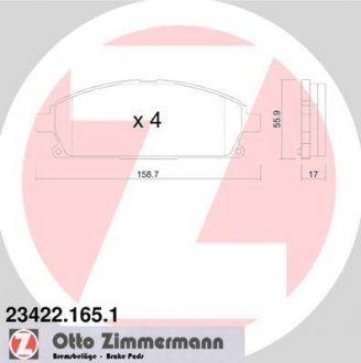 Комплект тормозных колодок, дисковый тормоз ZIMMERMANN 234221651