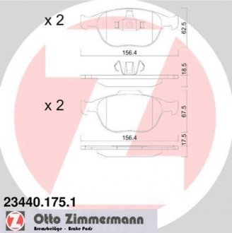 Тормозные колодки, дисковый тормоз (набор) ZIMMERMANN 234401751 (фото 1)