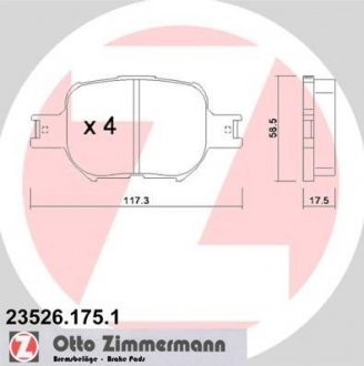 Тормозные колодки, дисковый тормоз (набор) ZIMMERMANN 235261751