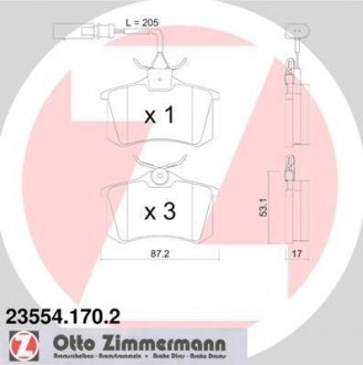 Тормозные колодки, дисковый тормоз (набор) ZIMMERMANN 235541702