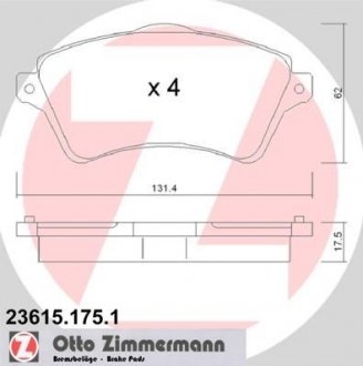 Комплект тормозных колодок, дисковый тормоз ZIMMERMANN 23615.175.1