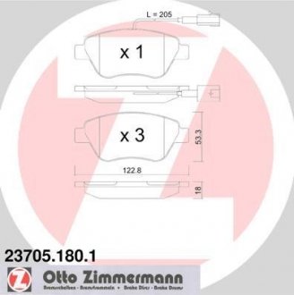 Комплект гальмівних колодок ZIMMERMANN 23705.180.1 (фото 1)