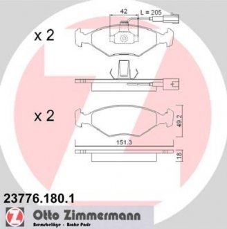 Комплект тормозных колодок, дисковый тормоз ZIMMERMANN 237761801