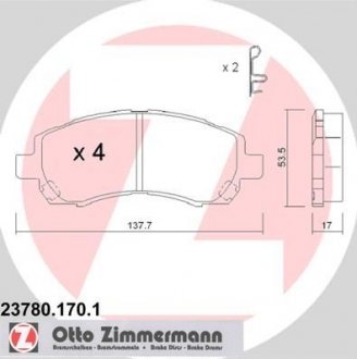 Тормозные колодки, дисковый тормоз (набор) ZIMMERMANN 237801701