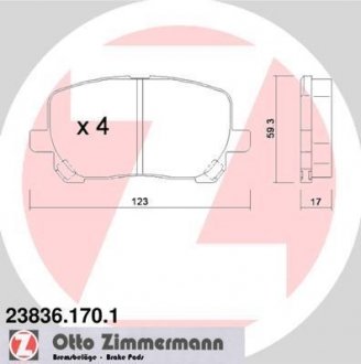 Тормозные колодки, дисковый тормоз (набор) ZIMMERMANN 238361701