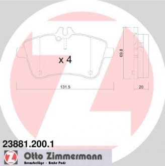 Комплект тормозных колодок, дисковый тормоз ZIMMERMANN 23881.200.1 (фото 1)
