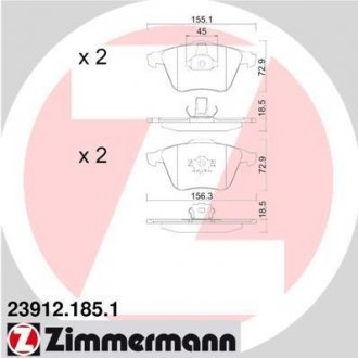 Комплект тормозных колодок, дисковый тормоз ZIMMERMANN 23912.185.1 (фото 1)